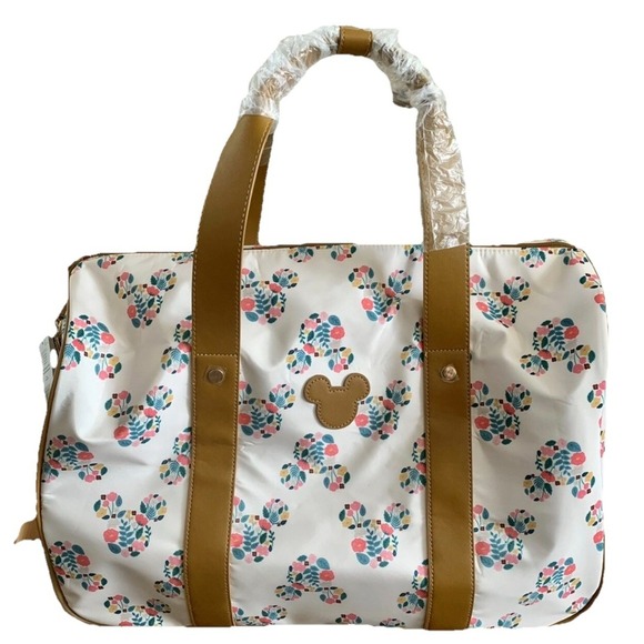 Bioworld Disney Mickey Mouse Rolling Duffle Bag 20" Carry On Travel Floral NWT - Picture 1 of 16
